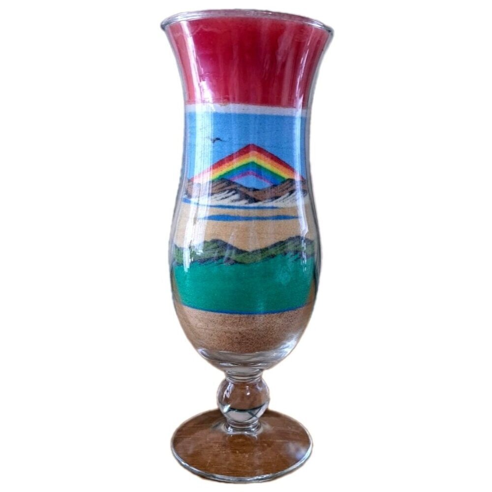 Vintage Sand Art Candle in Glass Mountains Rainbow Birds